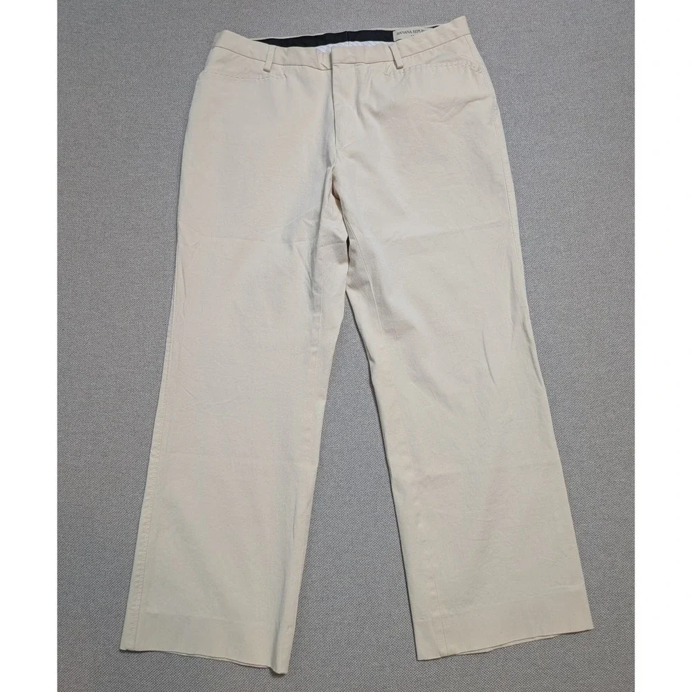 Banana Republic Dress Pants Mens 34x32 Khaki Flat Front Cotton Stretch Chino